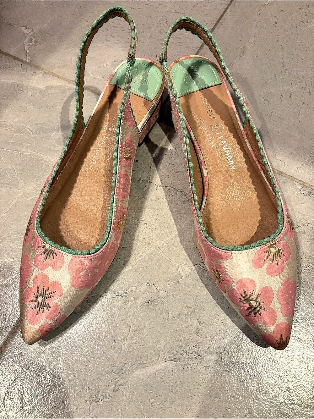 CHINESE LAUNDRY Mango Pump Floral Slingback Heels Pink & Green US 10